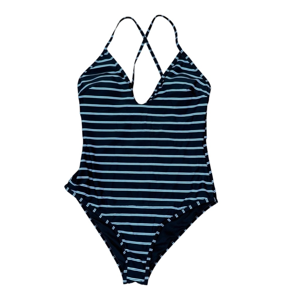 NWT Cupshe Striped‎ Plunge Lined Wireless One-Piece Swimming Suit Women's Size M
